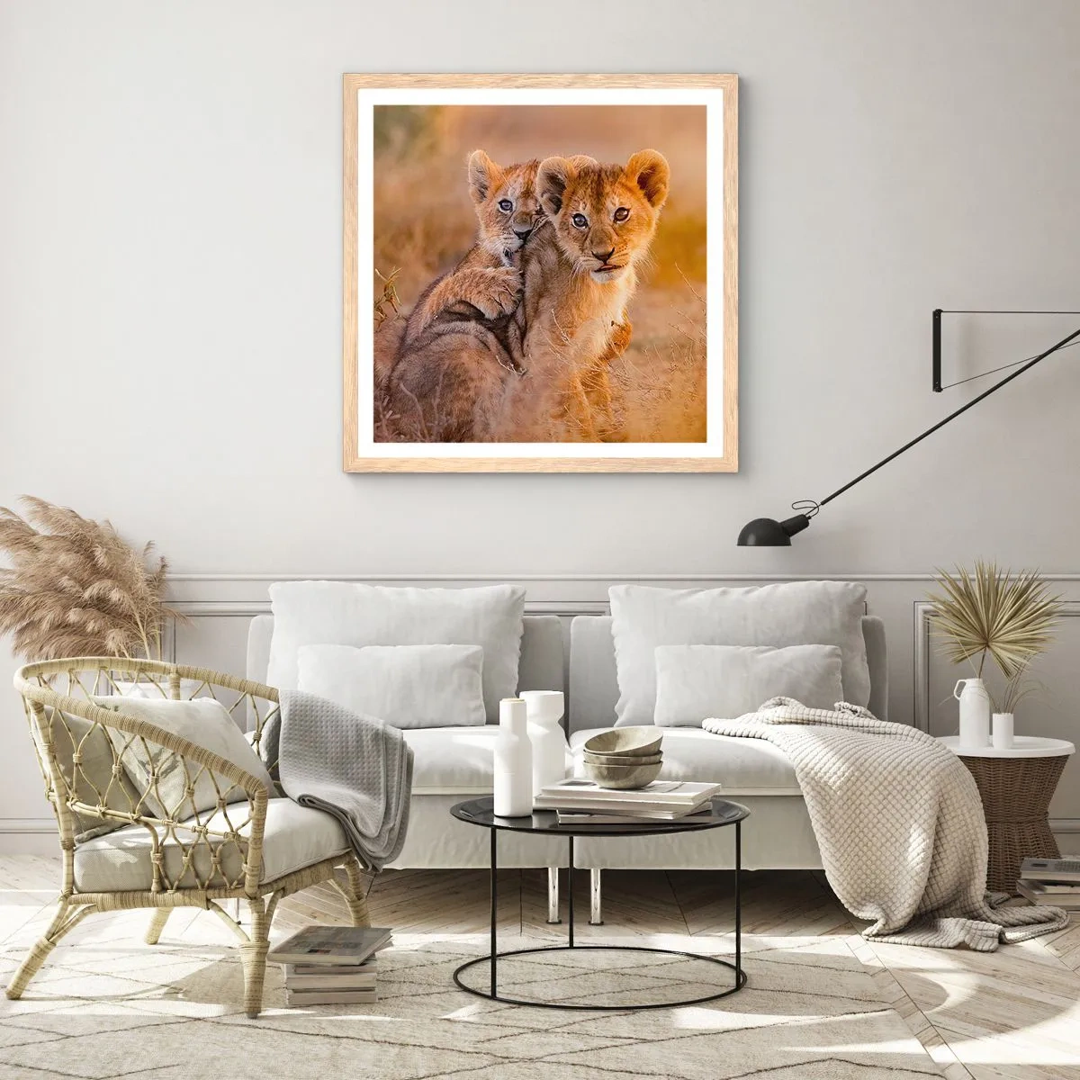 Plakat i ramme af lyst egetræ - Forstyr ikke! Vi har det sjovt - 50x50 cm