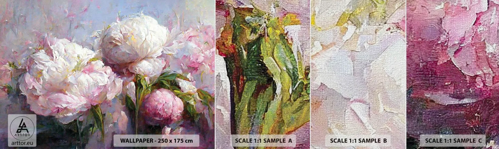 Prøve Fototapet Premium Canvas - En buket fyldt med liv - Blomster, Pæoner, Klassicisme - 100x30 cm