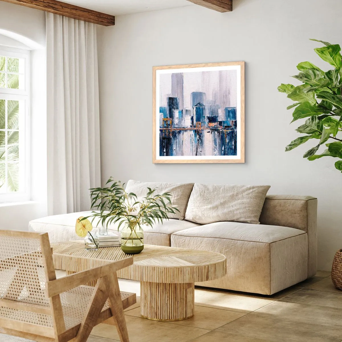 Plakat i ramme af lyst egetræ - Indtryk fra New York - 30x30 cm