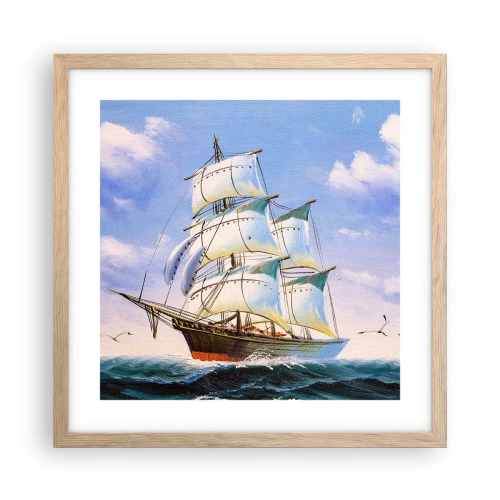 Plakat i ramme af lyst egetræ - Stolt med vinden - 40x40 cm