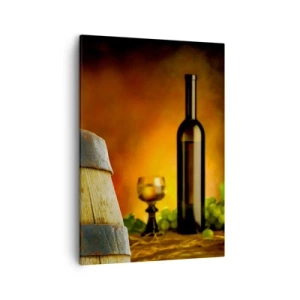 Lærredstryk - Billede på lærred - Stilleben med en flaske vin og en drueklaske - 50x70 cm