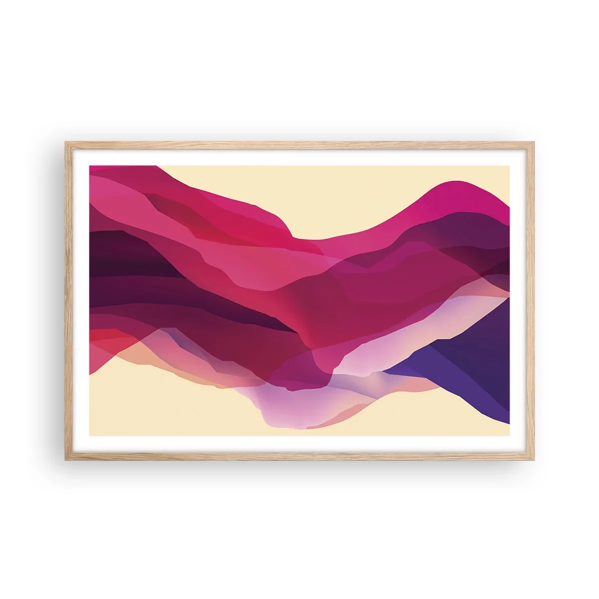 Plakat i ramme af lyst egetræ - Bølger i lilla - 91x61 cm