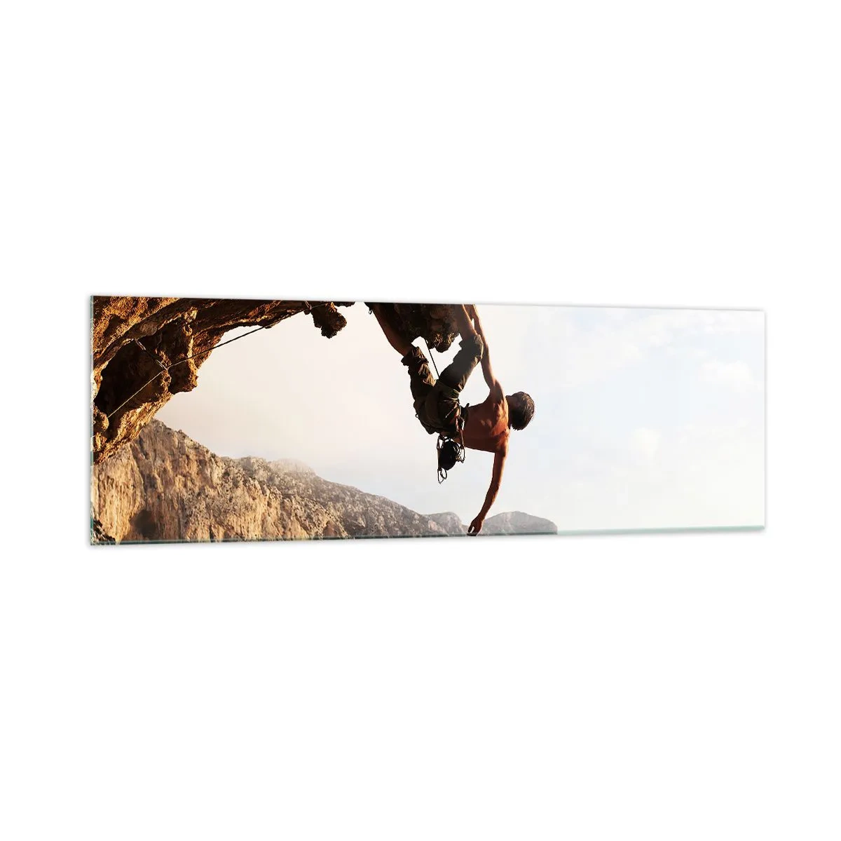 Billede på glas - Verden skrumpede ind i en håndfuld på en klippeskrænt - 160x50 cm