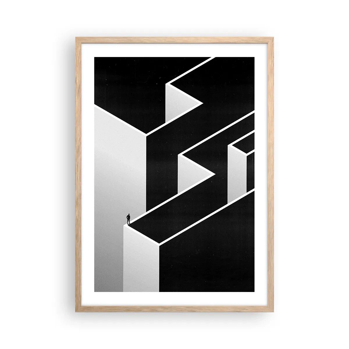 Plakat i ramme af lyst egetræ - Ensomhed på toppen - 50x70 cm