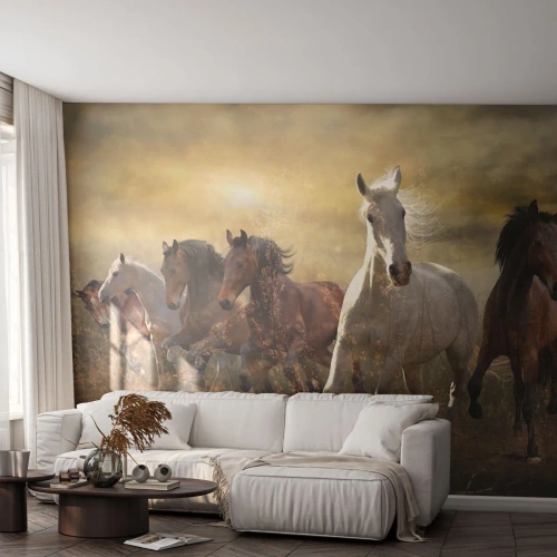 Fototapet Premium Sand - Længe leve friheden! - Dyr, Hest, Galop - 100x70 cm