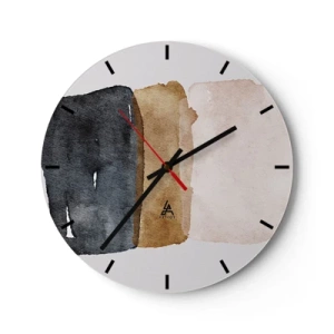 Vægur, Uret - Tre akvarelstriber i nuancer af sort, brun og beige - 30x30cm - Sammensætning af jordfarver - Moderne vægdekoration til stue, køkken og soveværelse ARTTOR