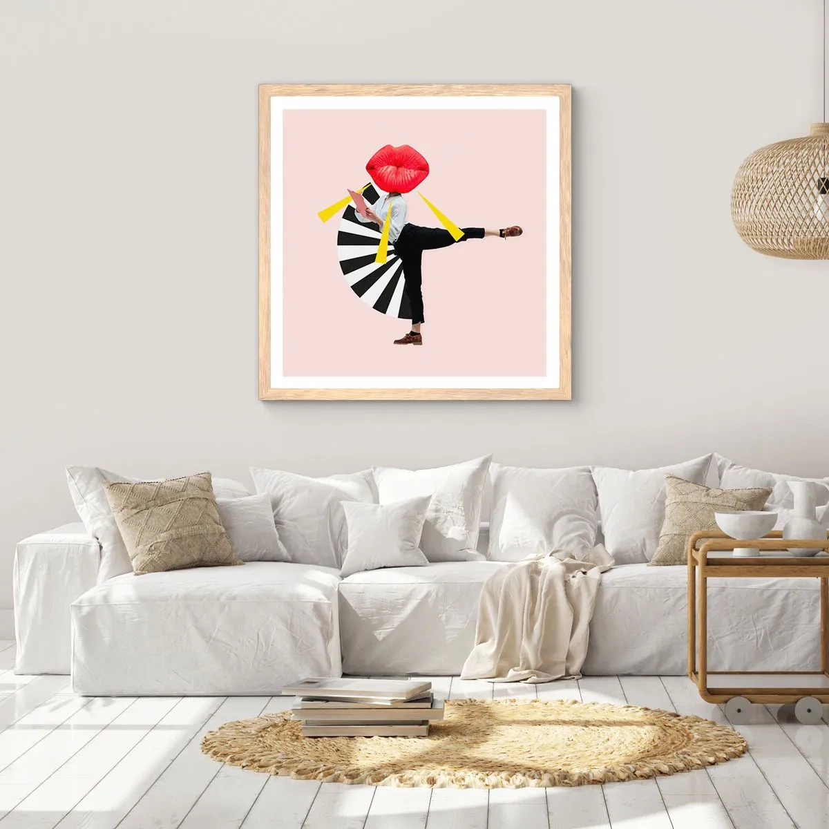 Plakat i ramme af lyst egetræ - Surrealistisk popkunst - 30x30 cm