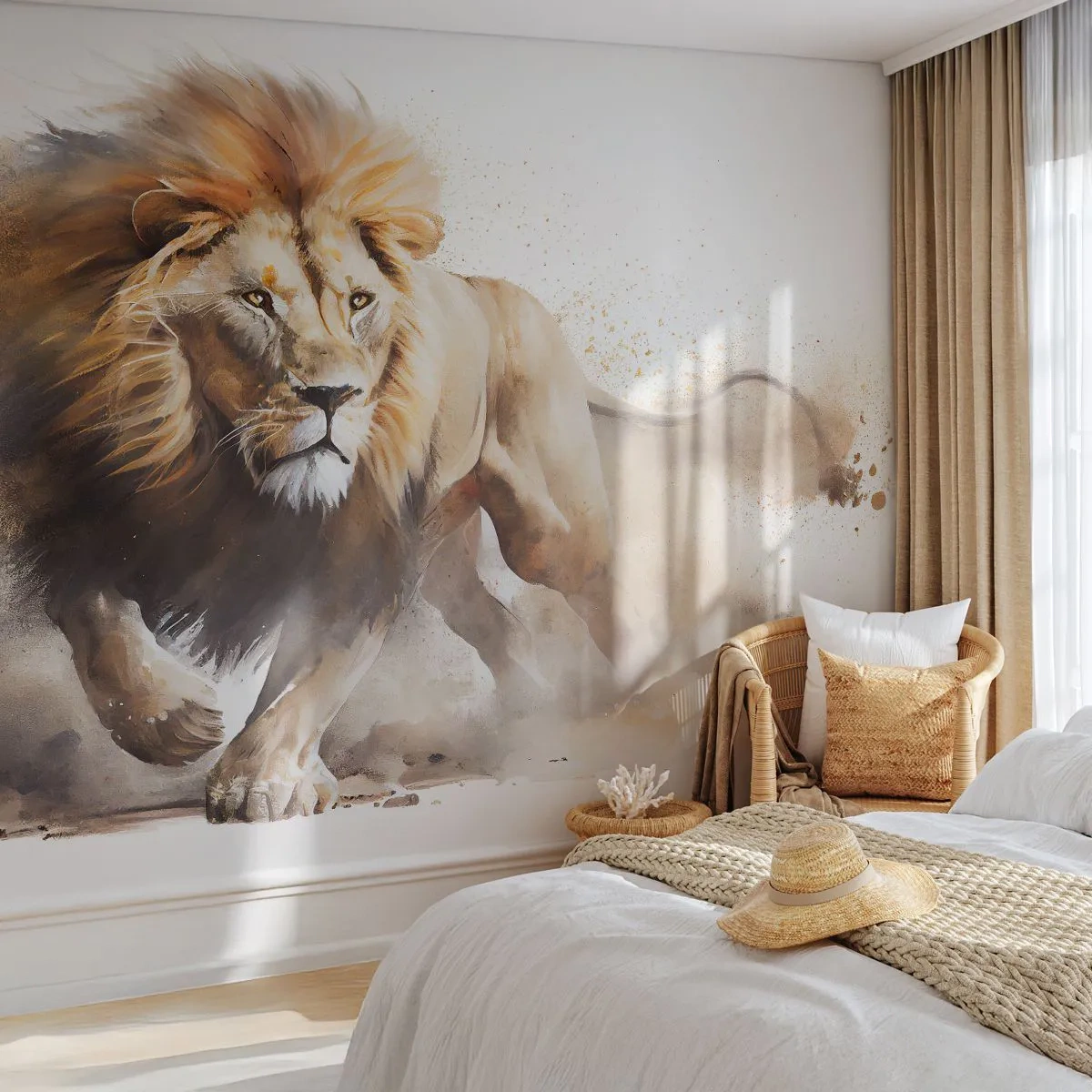 Fototapet Standard Eco - Kongen er taget af sted - Løve, Lyse, Dyr - 350x256 cm