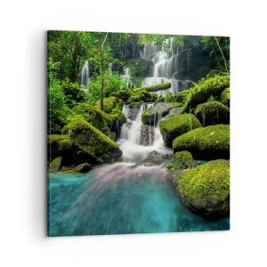 Lærredstryk - Billede på lærred - Turkis, safirer og flydende sølv - 60x60 cm