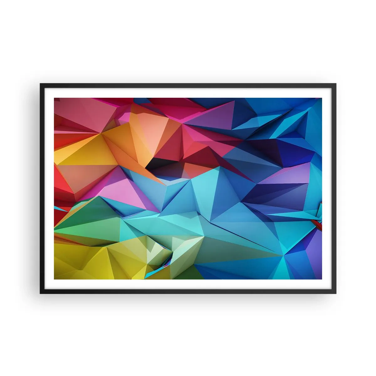 Plakat i sort ramme - Regnbue origami - 100x70 cm