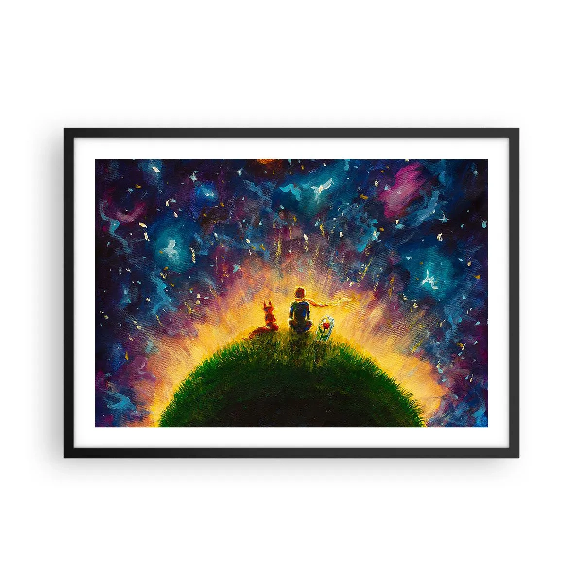 Plakat i sort ramme - Kærlighed og venskab - hele verden - 70x50 cm