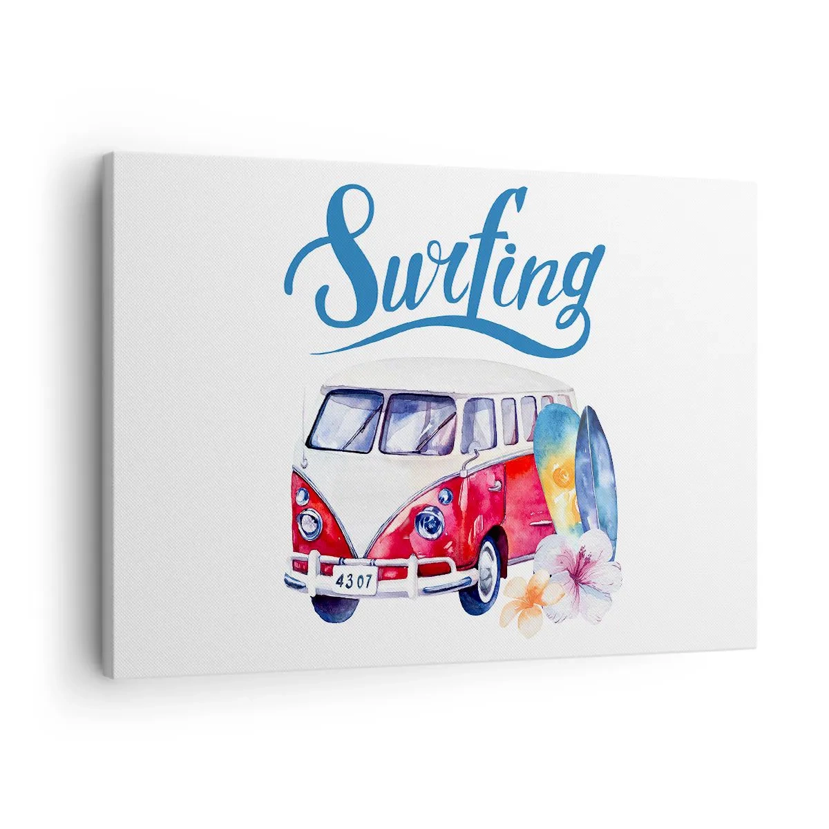 Lærredstryk - Billede på lærred - Farverig grafik med en bus og et surfing-tema - 70x50cm - Agurk - en klassiker for surferen - Moderne vægdekoration til stue og soveværelse ARTTOR