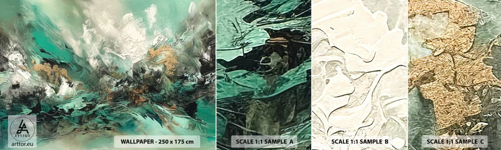 Fototapet Prøve Standard Eco - Smaragdsort byld - Abstraktion, Stykke, Maling - 100x30 cm