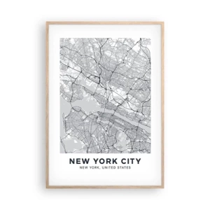 Plakat i ramme af lyst egetræ - Anatomi af en storby - 70x100 cm