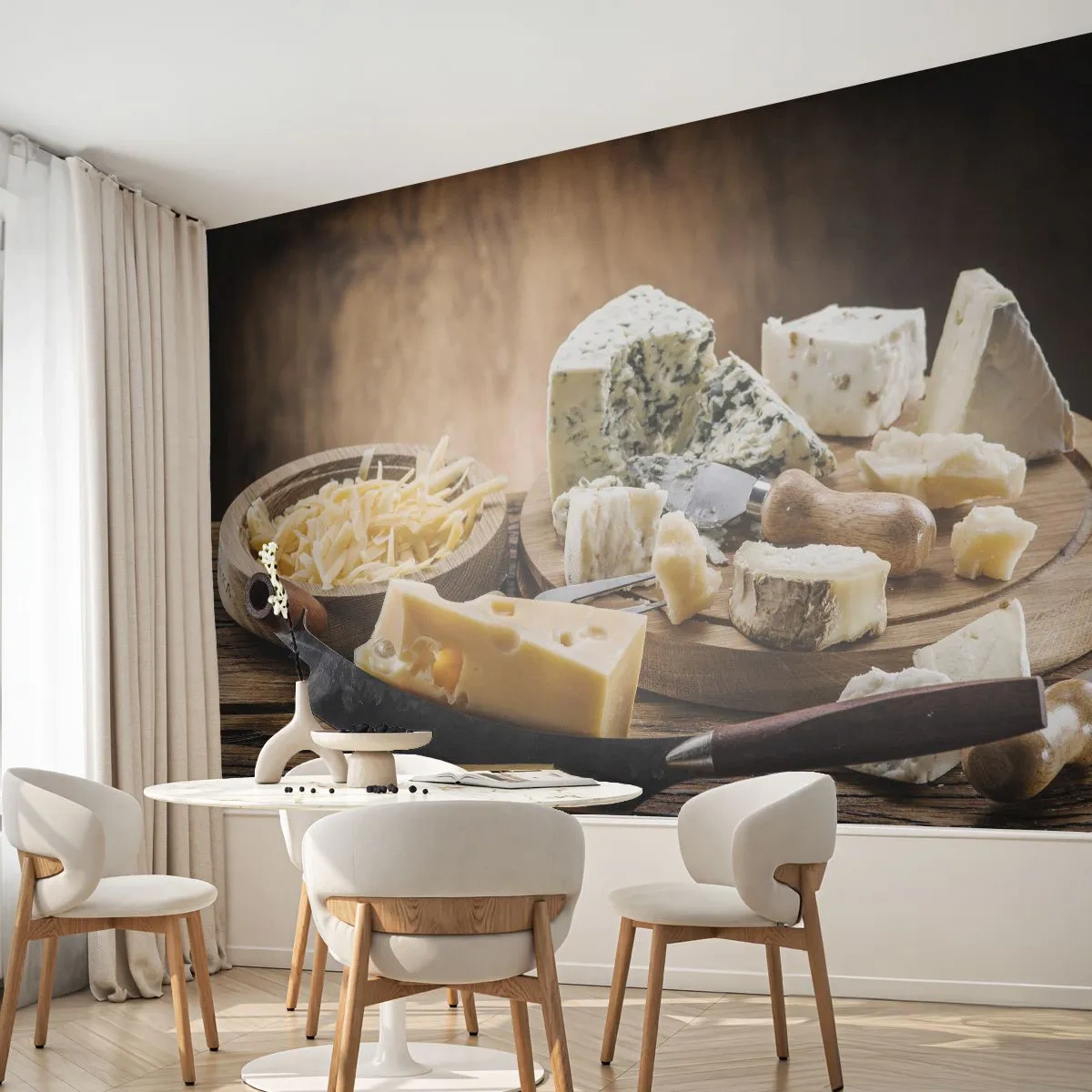 Fototapet Selvklæbende Deluxe Sticker - Smil til osten - Gastronomi, Ostebord, Kulinarisk - 100x70 cm