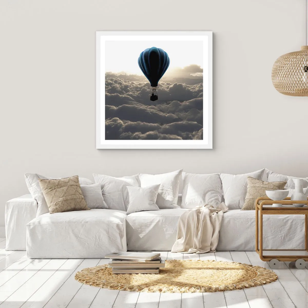 Plakat i hvid ramme - Vandringsmand over skyerne - 60x60 cm