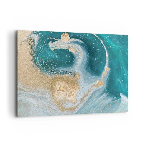 Lærredstryk - Billede på lærred - En hvirvel af guld og turkis - 100x70 cm