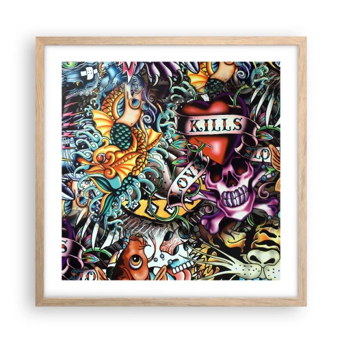 Plakat i ramme af lyst egetræ - En tatovørers drøm - 50x50 cm