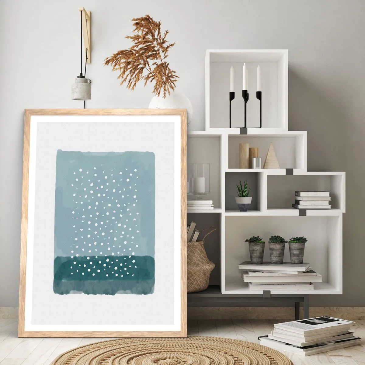 Plakat i ramme af lyst egetræ - Dyrket i blåt - 30x40 cm