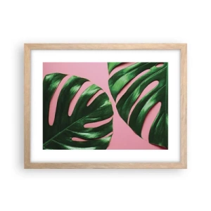 Plakat i ramme af lyst egetræ - Grønt rendez-vous - 40x30 cm