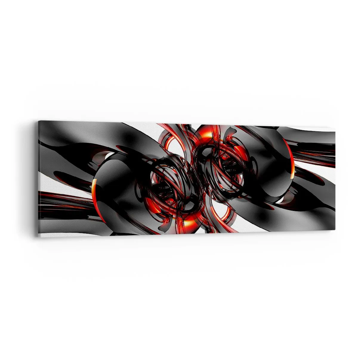 Lærredstryk - Billede på lærred - Bevægelse i grafit og rød - 90x30 cm