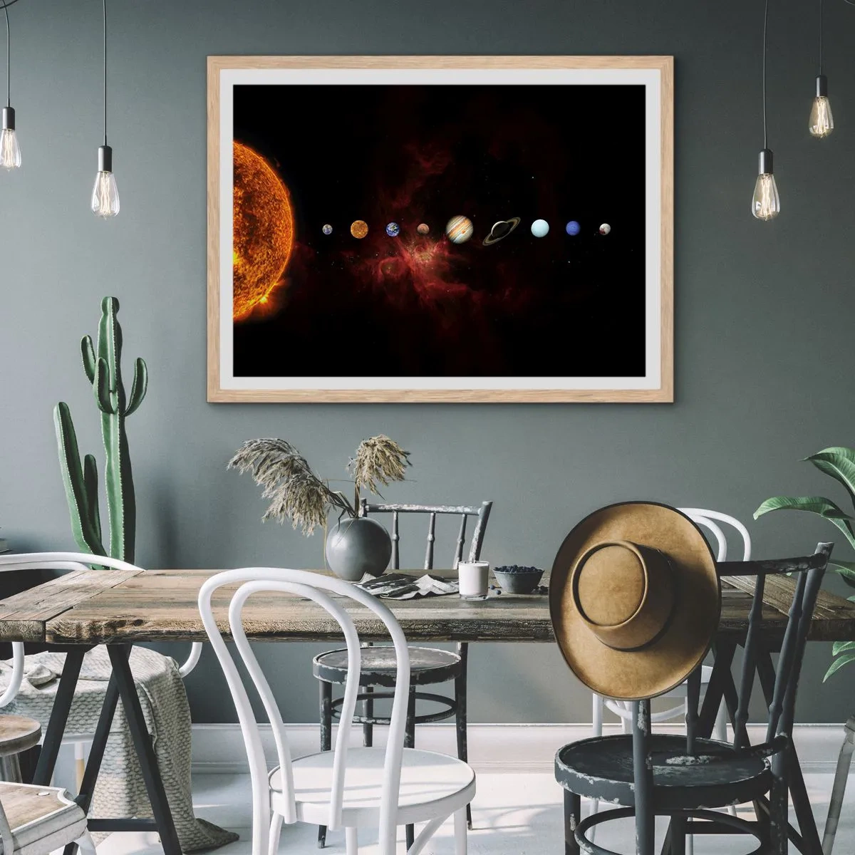 Plakat i ramme af lyst egetræ - Vores nabolag - 40x30 cm