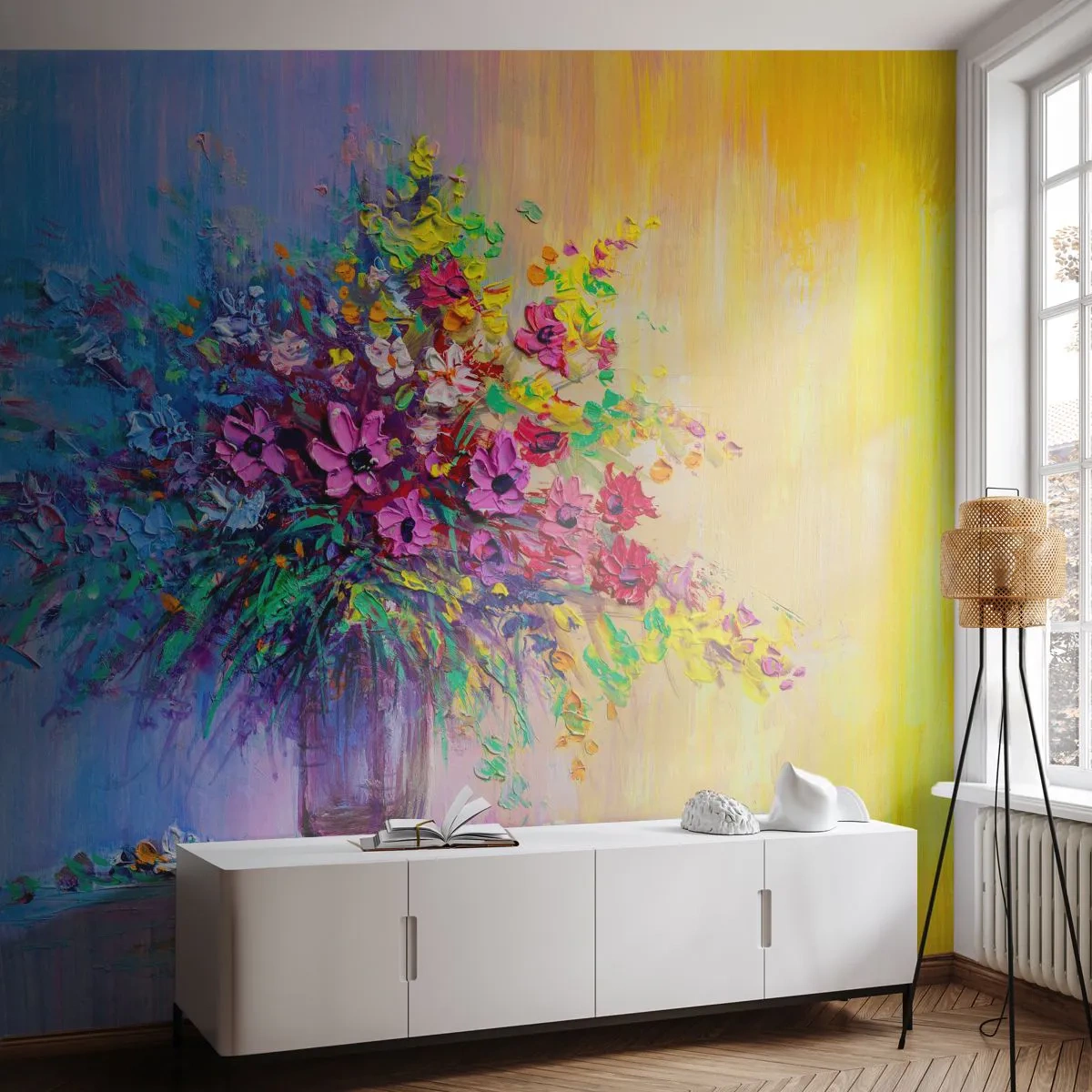 Fototapet Selvklæbende Deluxe Sticker - Gave fra en sommereng - Blomster i en vase, Stykke, Buket blomster - 100x70 cm