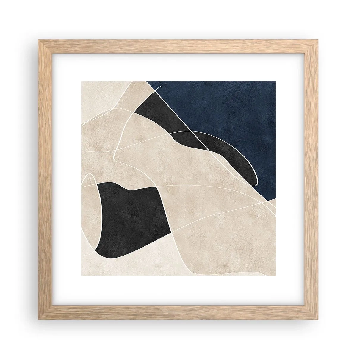 Plakat i ramme af lyst egetræ - Abstrakt komposition - kontrast af farver - 30x30 cm