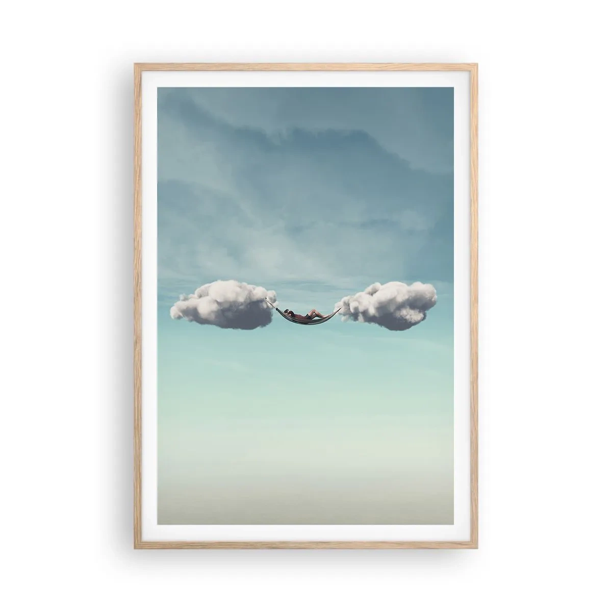 Plakat i ramme af lyst egetræ - Lykken i øjeblikket - 70x100 cm