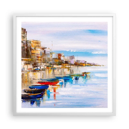 Plakat i hvid ramme - Flerfarvet urban havn - 60x60 cm