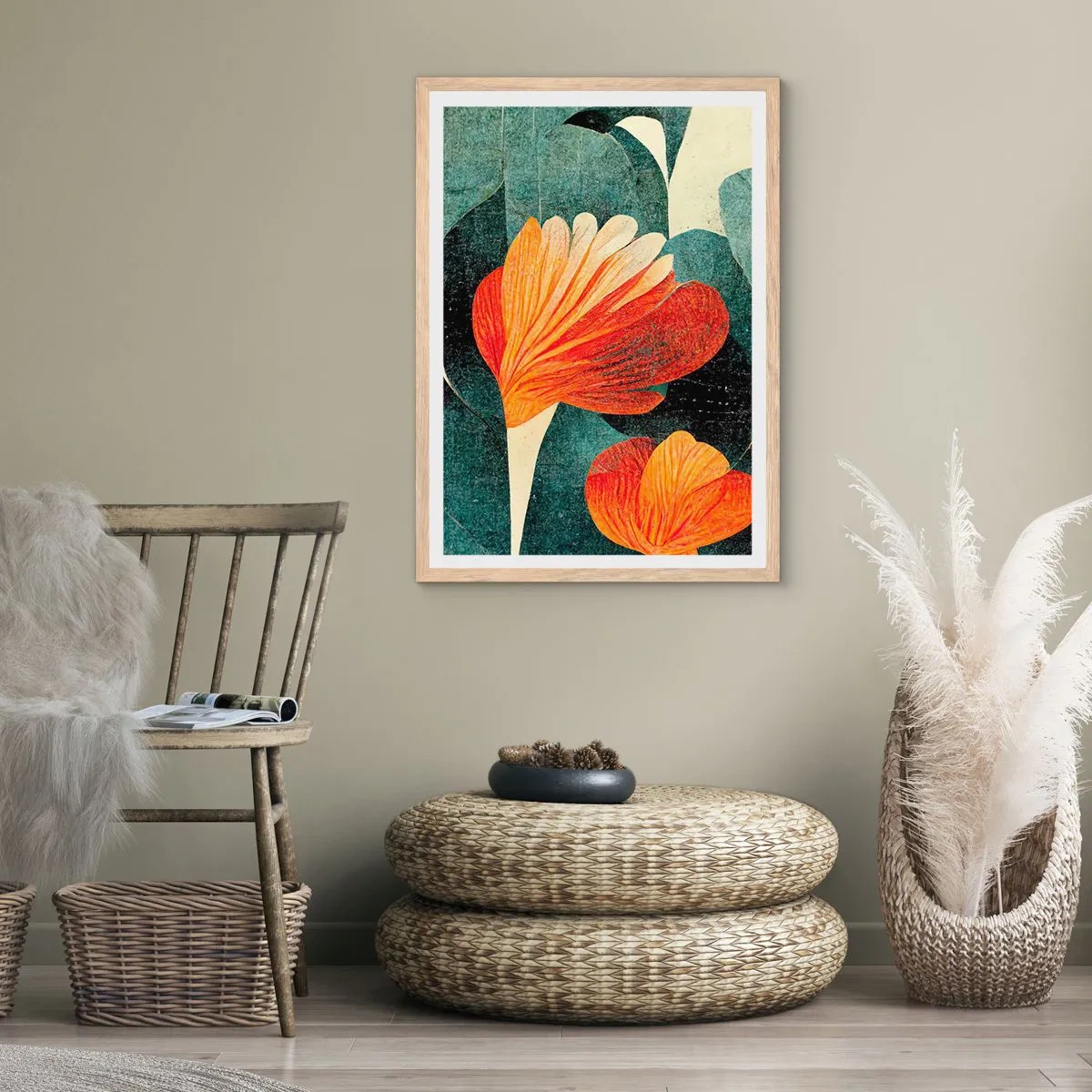 Plakat i ramme af lyst egetræ - Varmen fra troperne og køligheden fra det grønne - 61x91 cm