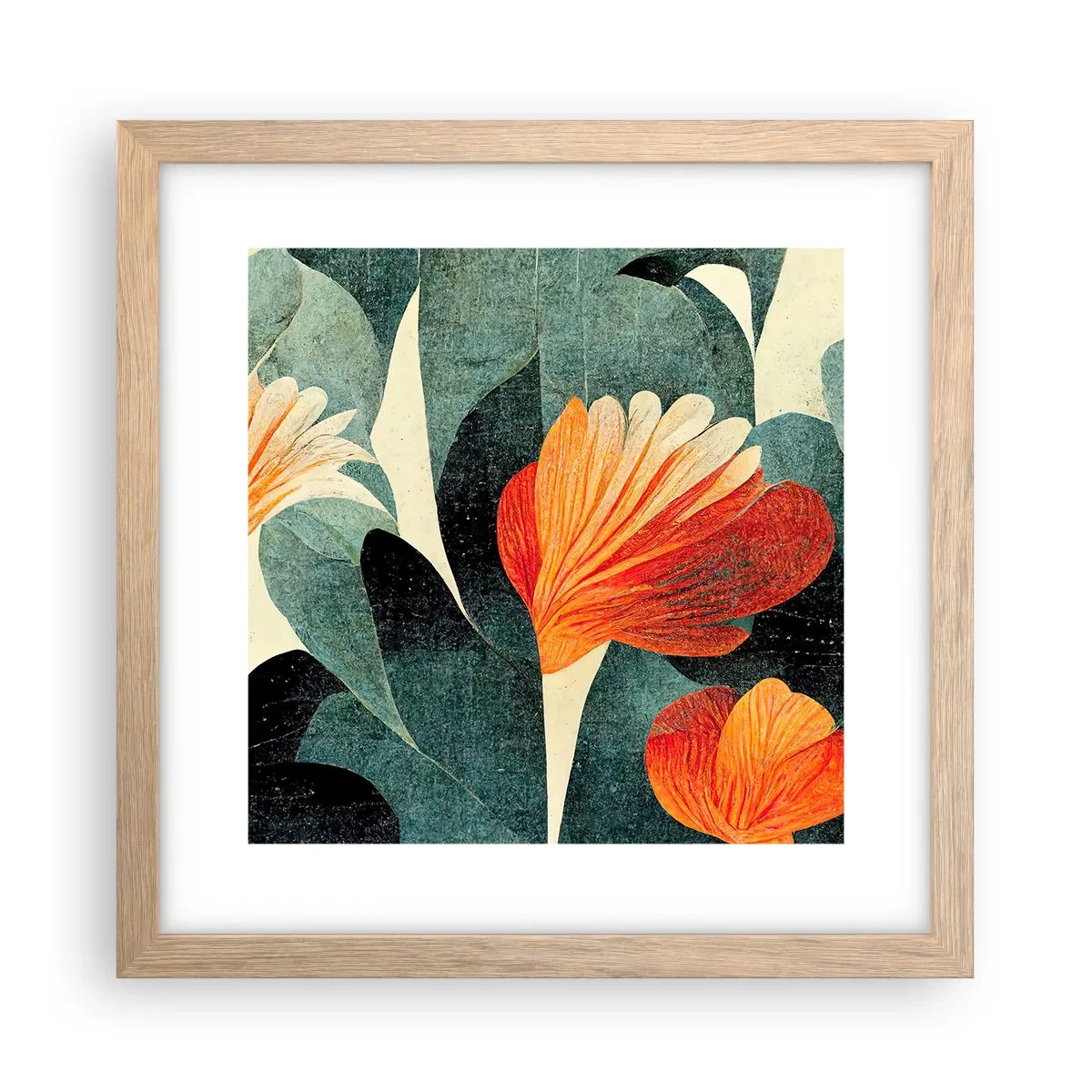 Plakat i ramme af lyst egetræ - Varmen fra troperne og køligheden fra det grønne - 30x30 cm