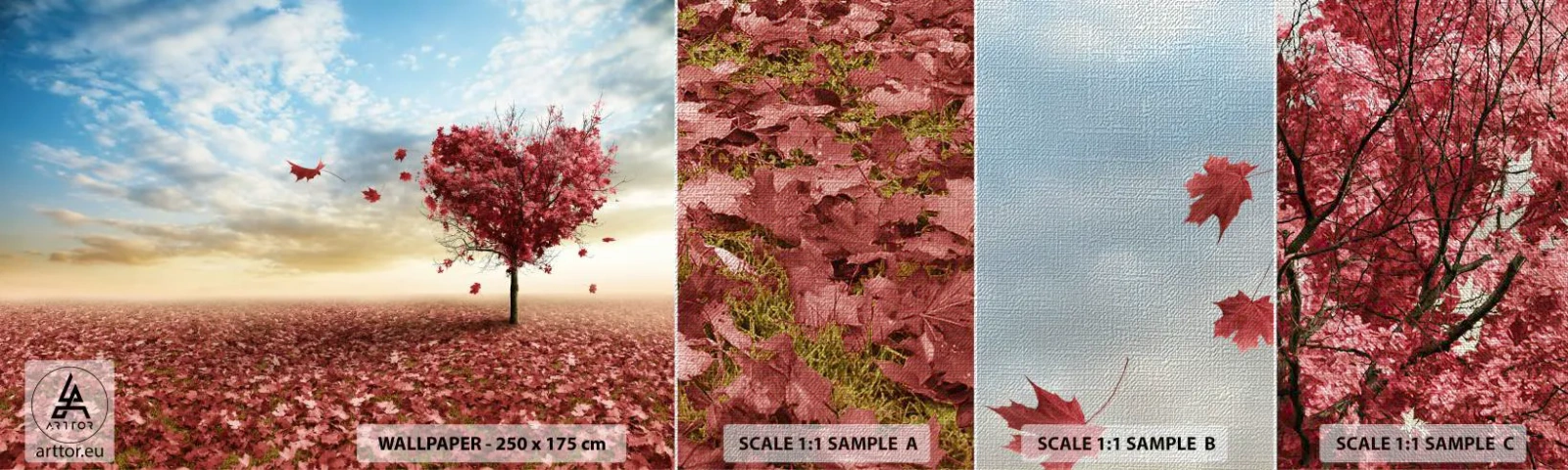 Prøve Fototapet Premium Canvas - Jeg elsker også efteråret - Landskab, Grafik, Træ - 100x30 cm