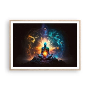 Plakat i ramme af lyst egetræ - Kosmisk ro - 100x70 cm