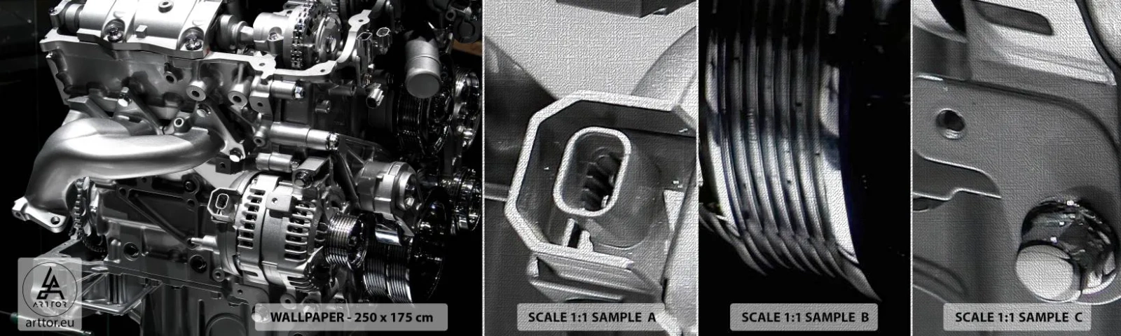 Prøve Fototapet Premium Canvas - Stål, smuk, stærk - Automotive, Bil motor, 3D - 100x30 cm