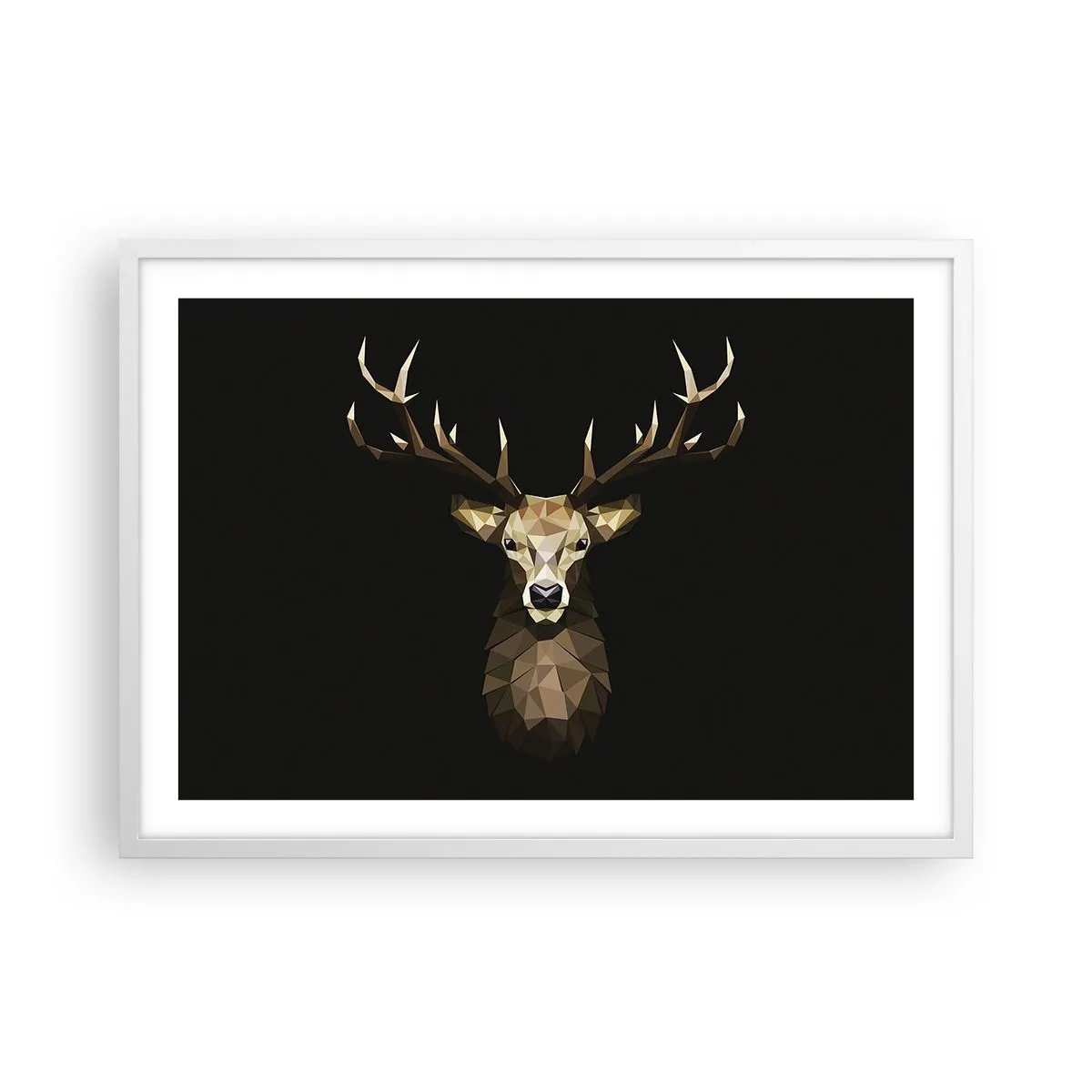 Plakat i hvid ramme - Kubistisk hjort - 70x50 cm