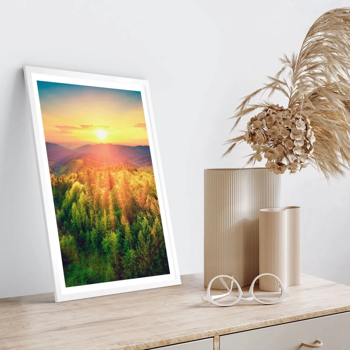 Plakat i hvid ramme - Toppe og bjergtoppe - 70x100 cm