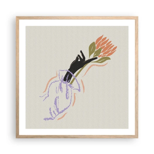 Plakat i ramme af lyst egetræ - En søsterlig berøring - 60x60 cm