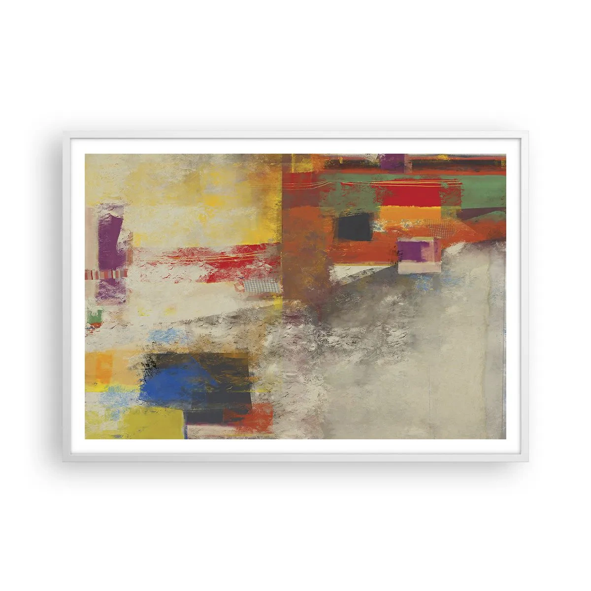 Plakat i hvid ramme - Geometri af farver - 100x70 cm