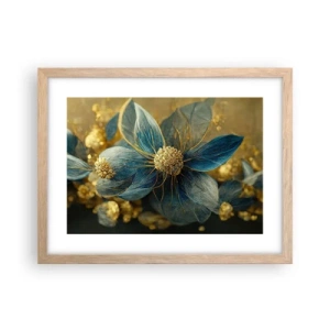 Plakat i ramme af lyst egetræ - Blomstre med guld - 40x30 cm