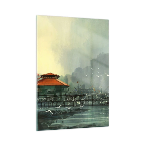 Billede på glas - En regnvejrsdag på havnen - 50x70 cm