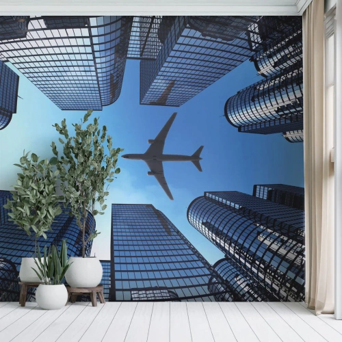 Fototapet Premium Canvas - Udsigt fra glasslugten - Arkitektur, Fly, By - 300x210 cm