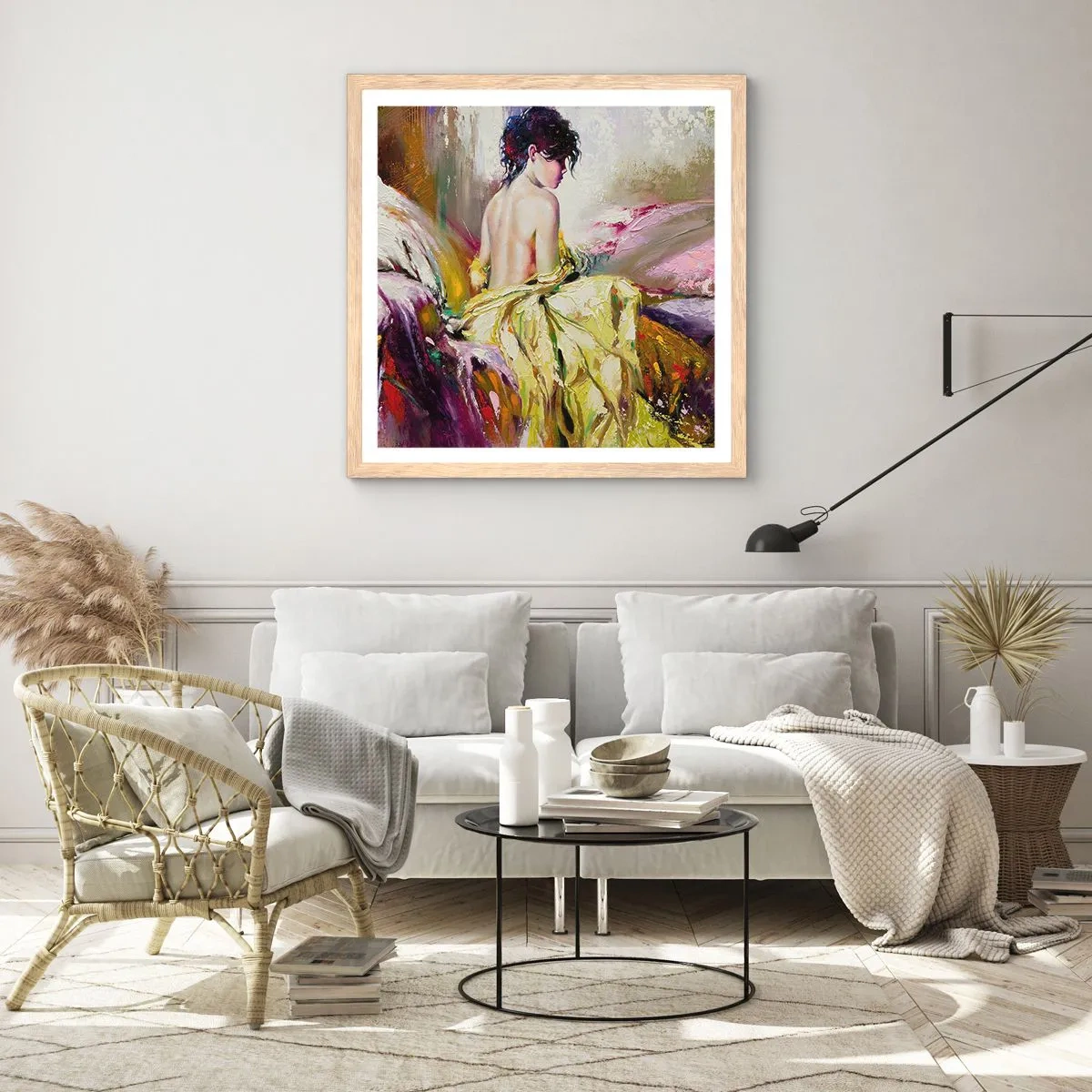 Plakat i ramme af lyst egetræ - Mellem munden og kanten af ​​bægeret - 60x60 cm