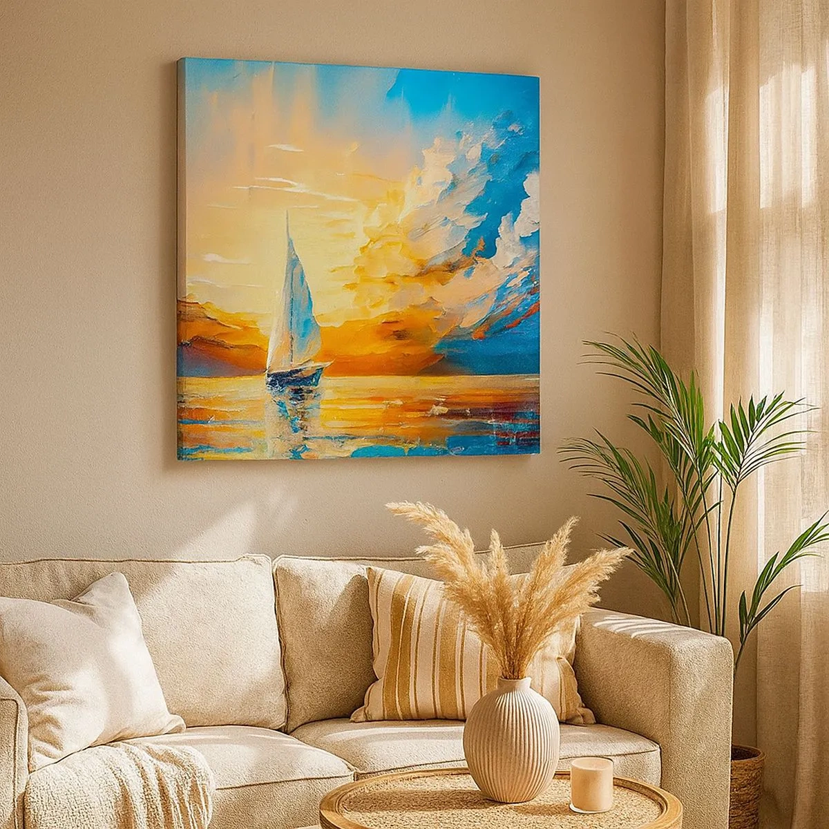 Lærredstryk - Billede på lærred - Sejler i guld - 30x30 cm