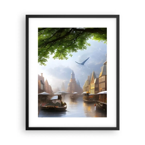 Plakat i sort ramme - Hollandsk bybillede - 40x50 cm