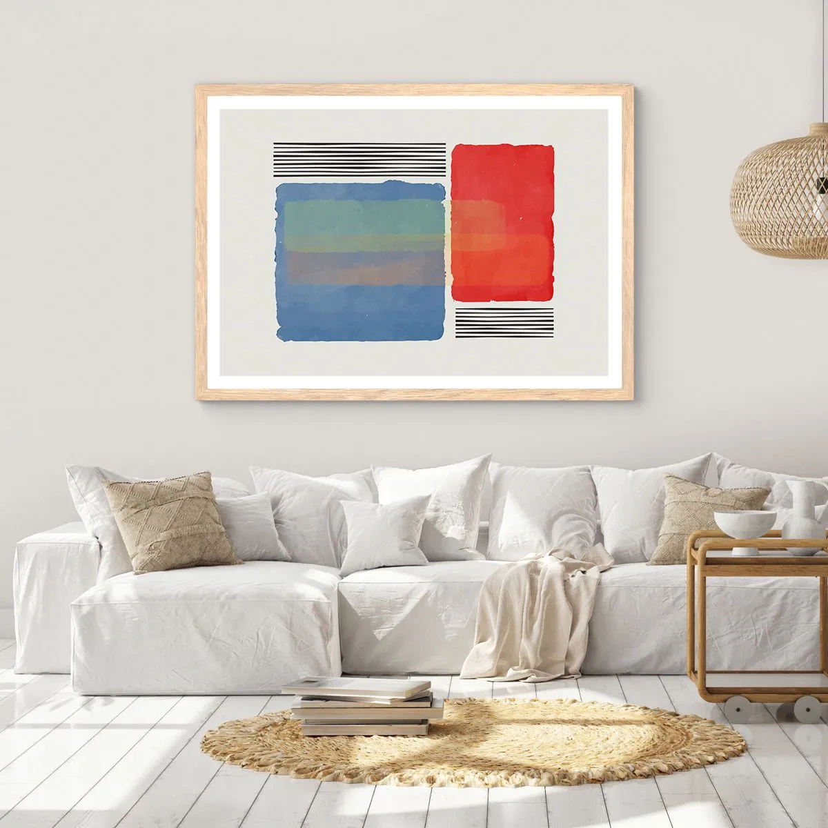 Plakat i ramme af lyst egetræ - Geometriens ånd og bogstav - 100x70 cm