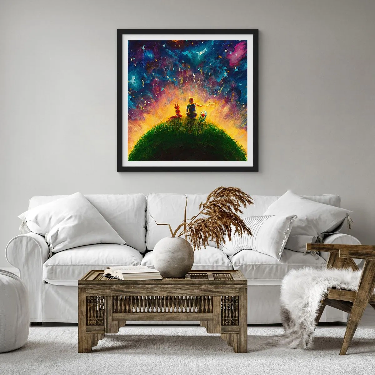 Plakat i sort ramme - Kærlighed og venskab - hele verden - 30x30 cm