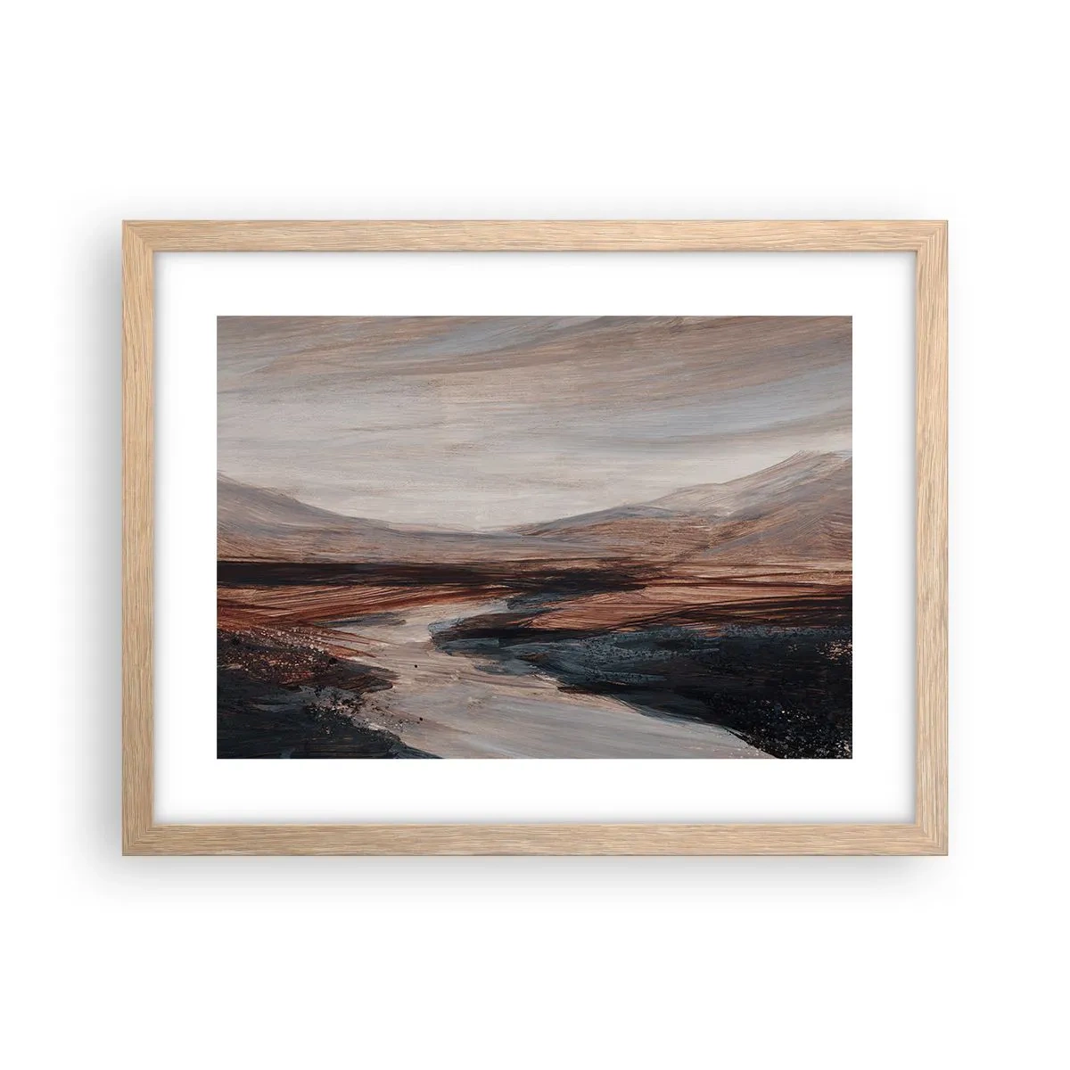 Plakat i ramme af lyst egetræ - Fredfyldt dal - 40x30 cm