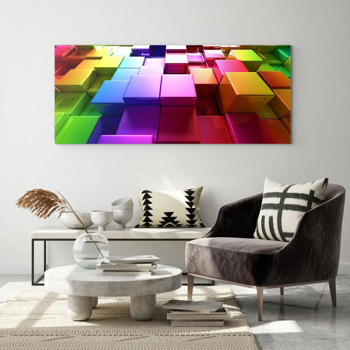Billede på glas - Op-art sammen som et team - 90x30 cm