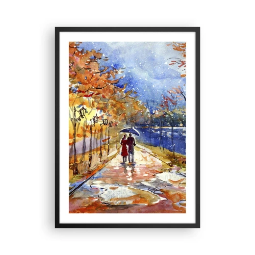 Plakat i sort ramme - En gåtur i regnen blandt efterårsfarver - 50x70cm - Sammen indtil tidsfristen - Moderne vægdekoration til stue og soveværelse ARTTOR